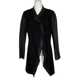 Illia Leather Trim Cardigan Jacket 6 Black Open Front